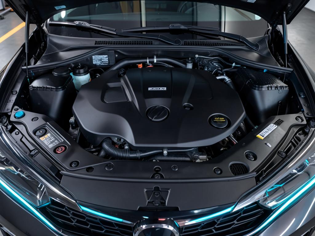 Clean, dressed engine bay after detailing
