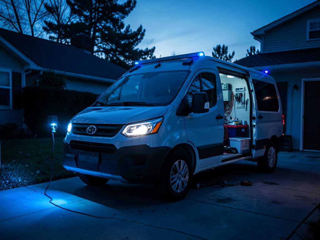 Mobile detailing van set up in a driveway